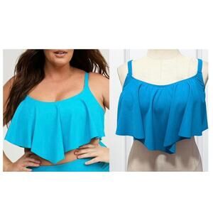 New Torrid Plus Size 1‎ Wireless Aqua Blue Padded Flounce Bikini Swim Top 1X